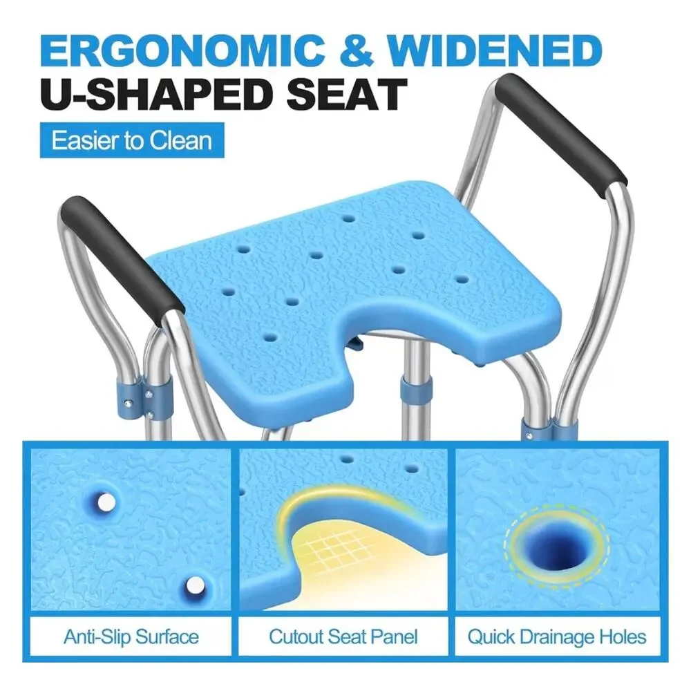 Adjustable Shower Chair with Arms & Back Support Handles – 450 lb Capacity
